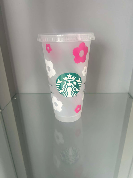 Starbucks Cup - Hot Pink & White Flowers