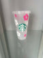 Starbucks Cup - Hot Pink & White Flowers