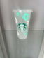 Starbucks Cup - Aqua & White Flowers