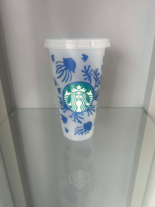Starbucks Cup - Royal Blue Ocean Theme